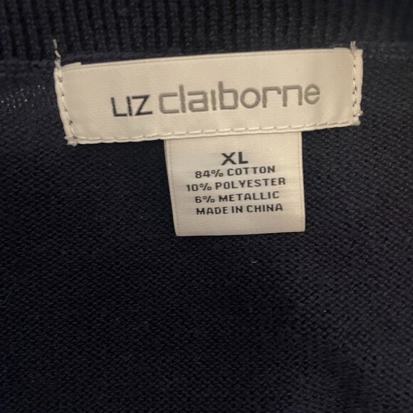 Liz Claiborne Navy Blue Silver Striped Boat Neck Tight Knit Pullover Sweater XL - Picture 13 of 13